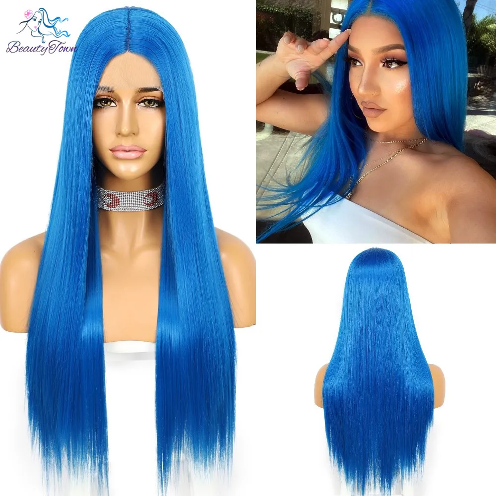 beautytown synthetic lace blue long straight
